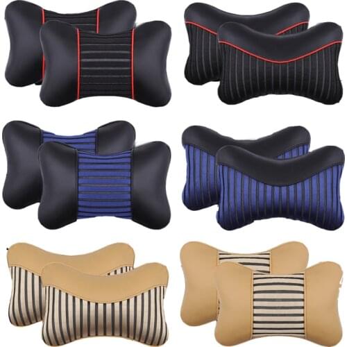 2Pcs Artificial Leather Car Neck Pillow Protection Design Safety Auto Headrest Support Rest Pillow Black Auto Safety Accessories