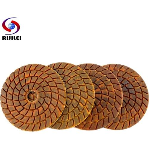RIJILEI 4PCS 4 Inch Super Diamond Polishing Pads 100mm Wet Copper Bond Polishing Pad for Granite Marble Stone Grinding Disc ZL10