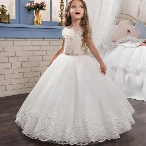 Romantic Flower Girl Dress Fluffy Tulle Lace Applique Sleeveless For Weddings Ball Gown Girl Party Goly Communion Pageant Dress