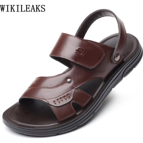 Brown Beach Sandals Fashion Summer Men Shoes Leather Black Beach Shoes Man 2021 Designer Sandals for Men Outdoor Zapatos Hombre