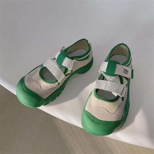 New Daddy Shoes Women Round Toe Platform Sneakers Thick Bottom Female Velcro Sports Single Shoes Hollow Out Sandals Women