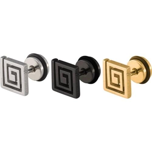 High Quality 8mm Square Shape Stainless Steel Earrings for Men Boy Black Gold Steel 30pcs/lot Wholesale Drop Ship