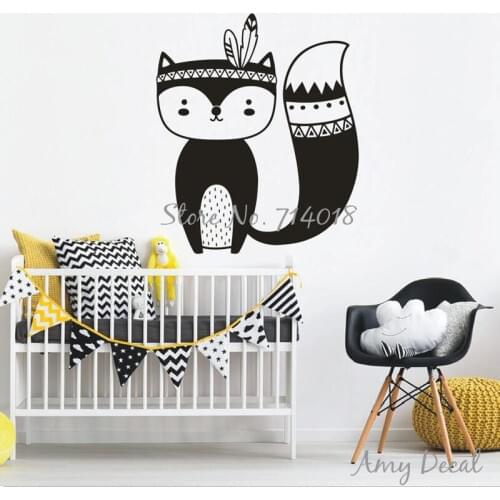 Tribal Fox Wall Decal Vinyl Sticker Woodland Fox Vinyl Wall Decals for Kids Room Nursery Decor Home Decors Vinyl Stickers A842