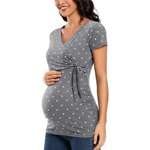 Womens Maternity Nursing Tops Short Sleeve V Neck Breastfeeding Tee Shirts Pregnancy Tshirts Clothing