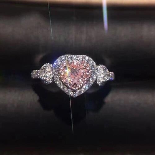 Classic Heart love 100% Soild 925 Sterling Silver ring Pink 5A zircon Stone cz Engagement Wedding Band Ring for women Gift