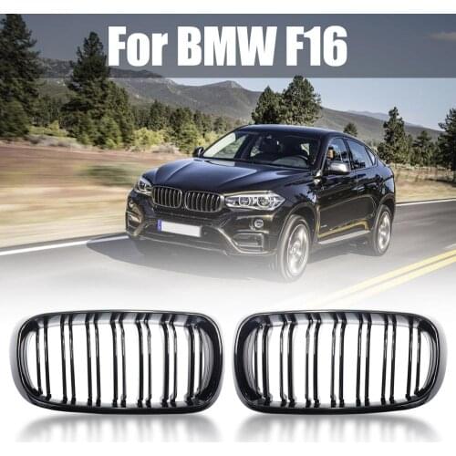 1Pair Car Glossy/Matte Black Grilles Front Bumper Double 2 Slat Kidney Grilles For BMW F15 F16 X5 X6 F85 F86 X5M X6M 2014-2017