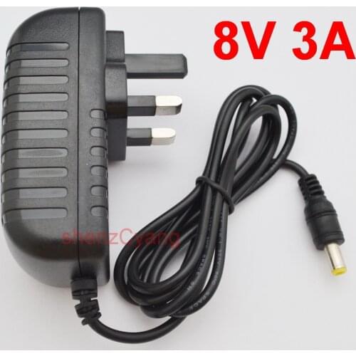1PCS 8V 3A High quality IC solutions DC 8V 3A Switch power supply, 24W LED power adapter, UK plug 5.5mm x 2.1mm-2.5mm