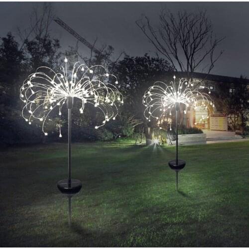 2PCS Solar Powered Outdoor Firework Lights Dandelion String Light Ground Plug Copper Wire Lamp Garden Lights Decoration Lights