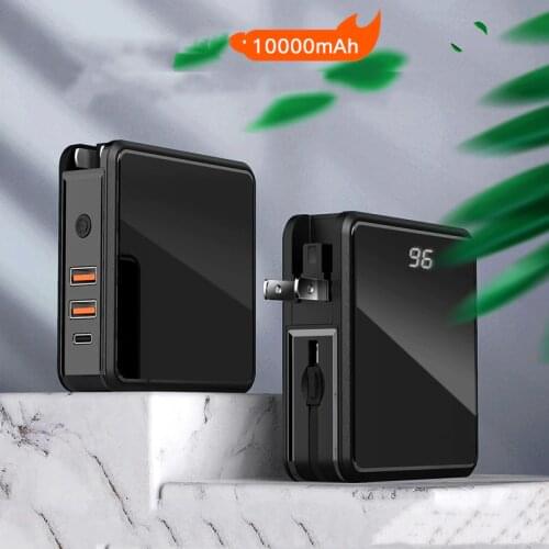 2 in 1 Battery & Charger 10000mAh Power Bank Built in Cable Portable Mobile Phone Charger For Xiaomi Samsung iPhone 12 Powerbank