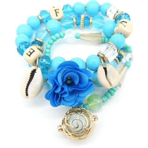 2018 New Arrival Fabric Flower Multi Beads Rose Locket Essential Oil Diffuser Bracelet Bohemia Shell Charm Holiday Jewelry