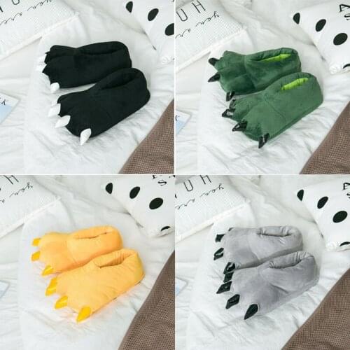 2020 Unisex Winter Warm Indoor Floor Slippers Cartoon Paw Cotton Slides Plush Flat Bottom Bedroom Cotton Shoes Snug Sneakers