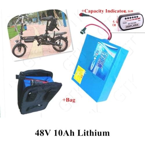 48V 10Ah lithium ion battery pack with Bag+capacity indicator for electric mountain bike fat e-bike beach cruiser bicycle ebike