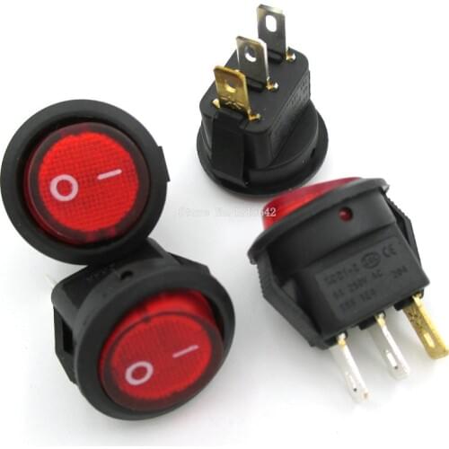 5PCS/LOT Mini Red Light Switch ON-OFF SPST Round Rocker Switch 6A/250V 10A/125V AC KCD1-2 16mm Diameter