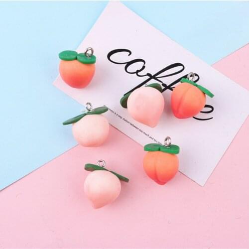 5pcs DIY Jewelry Accessory Soft Ceramic Pink Peach Charms Cute Fruit Peach Resin Pendants Girls Bracelet Earring Floating 2021