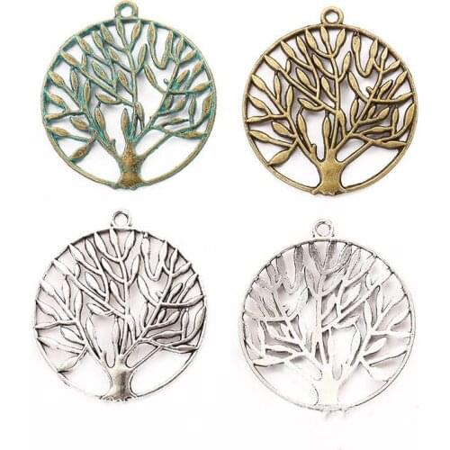 50pcs 42*37MM Antique silver color round tree charms vintage bronze tree pendant for bracelet earring necklace diy jewelry