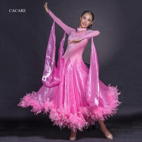Ballroom Waltz Dresses Dance Competition Dresses Ballroom Dress Standard Customized Size D0428 Long Sleeve with Feathers