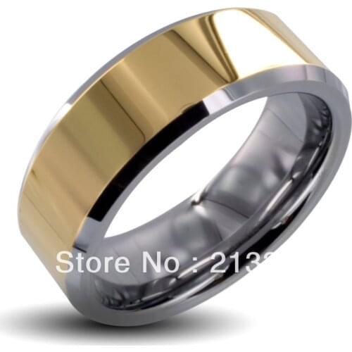 Free Shipping Buy Cheap Discount Price USA HOT Selling 8MM Men&Womens New Golden Beveled Two Tone Tungsten Wedding Rings