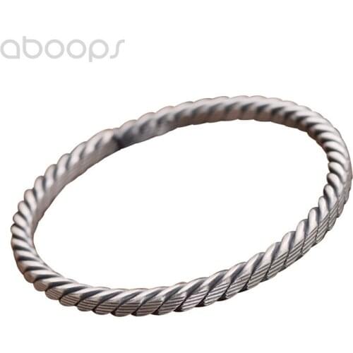 999 Sterling Silver Twisted Rope Bangle for Women Girls,Open and Adjustable,54mm,Free Shipping