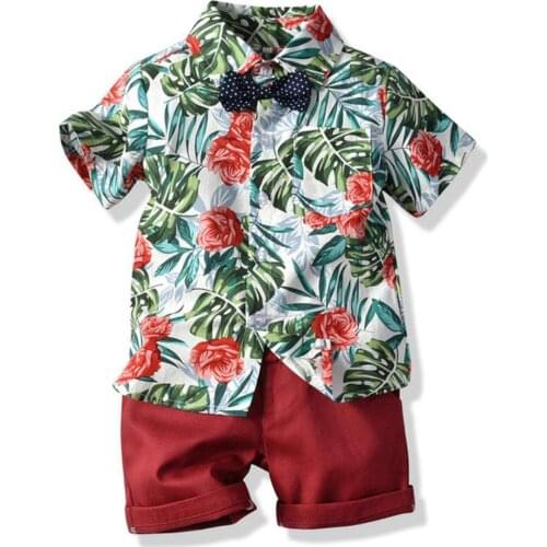 Brand Fashion Baby Boys Clothing Set Summer Bow Tie Shirt 2pcs Sport Suit Set Toddler Kids Boys Clothes Beach Casual Tracksuit