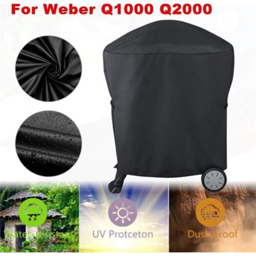 54x76x69cm 210D Black Waterproof BBQ Cover Barbeque Rolling Cart Grill Cover for Weber Q1000 Q2000 Series Protector