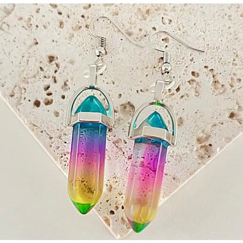 Ethnic Geometric Natural Stone Drop Earrings for Women Multi Color Statement Jewelry Hexagon Prism Wedding Dangle Earring Party