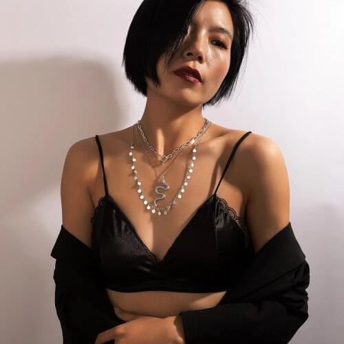 HuangTang Boho Snake Pendant Necklace for Women Charming Multi-layer Tassel Alloy Metal Pendant Necklace Party Jewelry Collar