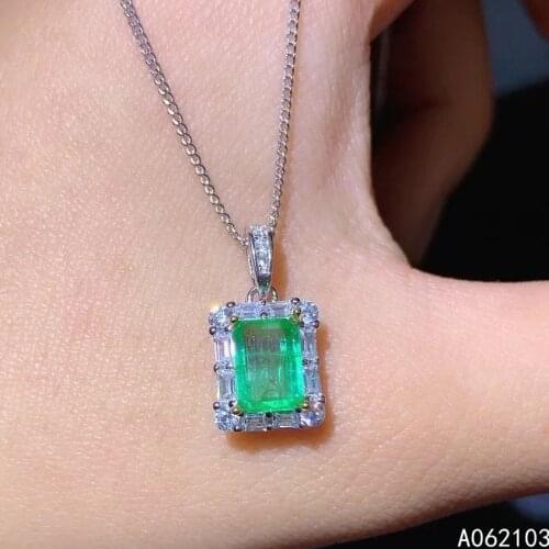KJJEAXCMY fine jewelry 925 Sterling Silver inlaid natural emerald Womens noble popular Square GEM PENDANT NECKLACE support dete