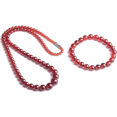 Fine JoursNeige Orange Red Garnet Natural Stone Jewelry Sets Tower Chain Necklace Round Beads Bracelets for Women Stone Jewelry