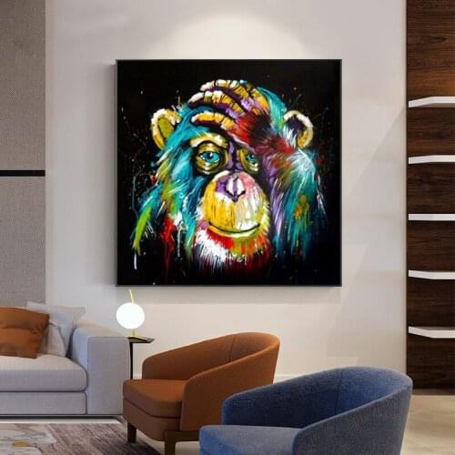 Colorful Thinking Monkey Wall Art Canvas Prints Abstract Animals Art Canvas Paintings Wall Decor Pictures For Kids Room