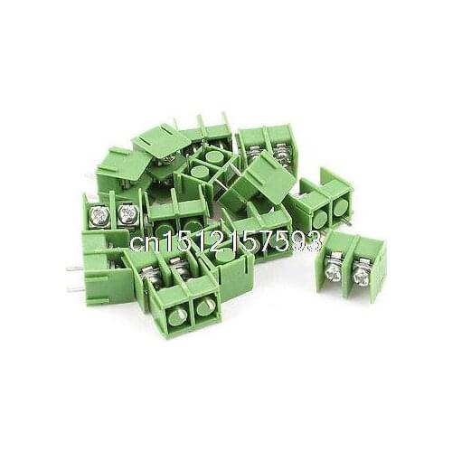 15Pcs 2 Rows 7mm Pitch 2 Position 300V 20A Terminal Block Green