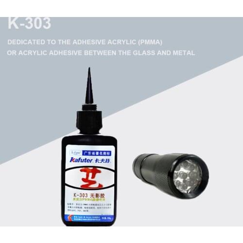 50ml Kafute K-303 UV Glue + 9LED UV Flashlight UV Curing Adhesive Acrylic Transparent Plastic Acrylic Adhesive free shipping