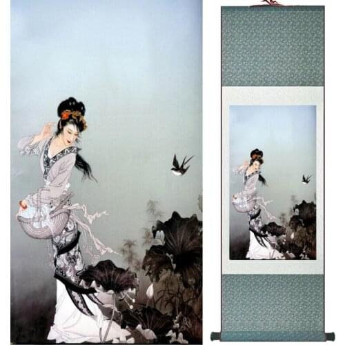 Beauty girl Traditional Chinese art painting Silk scroll painting Chinese wash painting LTW17111002