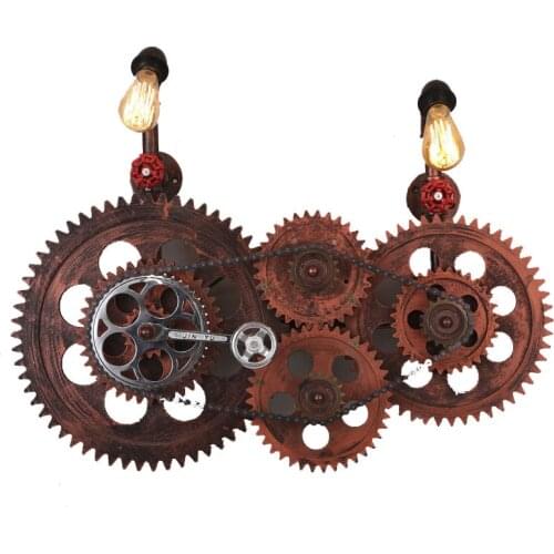 Creative Water Pipe Wall Lamp Wood Art Gearwheel Personality Bracket Light 110v/220v Decoration Sconce For Home Light Fixture