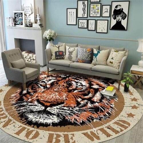 Wind Tiger Head Round Carpet Bedroom Living Room Carpet Balcony Hanging Basket Floor Mat Teen Room Floor Decoration Mat Rugs