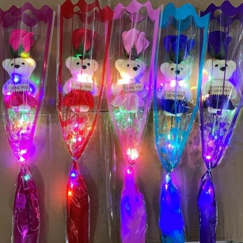 Led Flashing Glow Bear Roses Soap Flowers Creative Romantic Wedding Favors Rose Bouquet for Valentines Gift Mothers Day Gifts