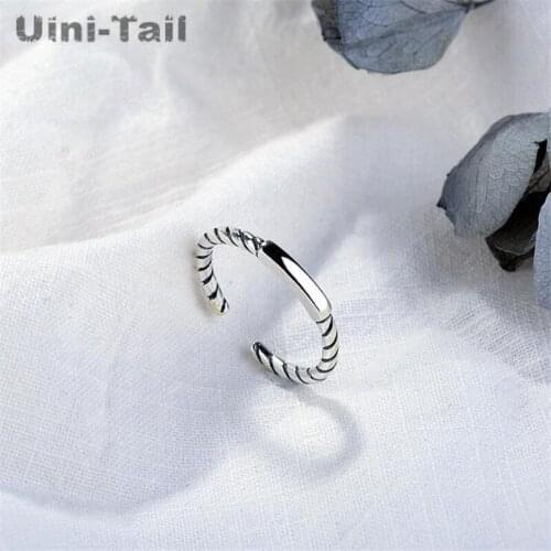Uini-Tail hot new 925 sterling silver retro smooth thread ring simple fashion exquisite light thin line pattern ring ED184