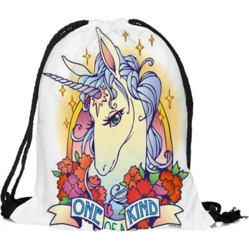 M470 2017 3D Digital Print Cartoon Unicorn Bag Drawstring Backpack Monolayer Thin Section Rope Rope Strap Opening Small Size
