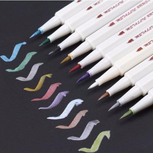 Sta brush metallic calligraphy marker on black paper felt fine round tip metal brilliant color markers for glass ceramics fabric