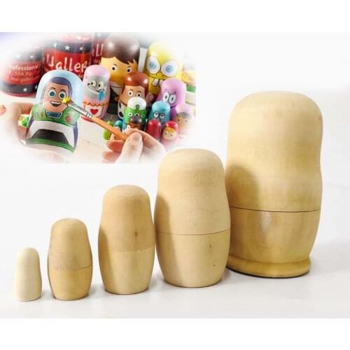 5pcs Blank Wooden Embryos Russian Nesting Dolls Toy Unpainted Matryoshka Doll DIY Paint Skill Training For Children Gift
