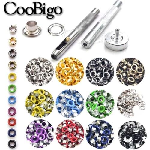 5MM Metal Eyelet Buckles & Mounting Tools Grommets Rivets Replacement Colorful Buckle Laces Eye Hole Leather DIY Craft