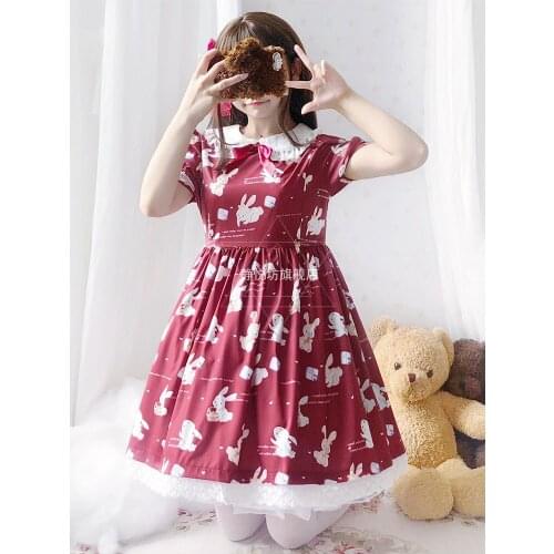 Girls Cute Lolita Daily Small Skirt Summer Style Japanese Short-Sleeved Dress Women
