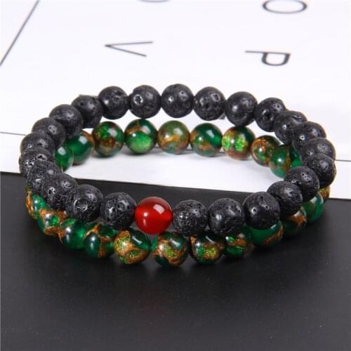 Fashion Cloisonne Gorgeous Bracelets For Women Men Black Onyx Lava Beaded Bracelet&Bangles Set Meditation Energy Balance Jewelry