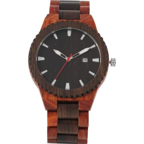 Mens Watch Wooden Strap Calendar Function Quartz Wooden Wristwatch Folding Clasp With Safety
