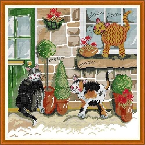 Meow meow meow cross stitch kit aida 14ct 11ct count printed canvas stitches embroidery DIY handmade needlework