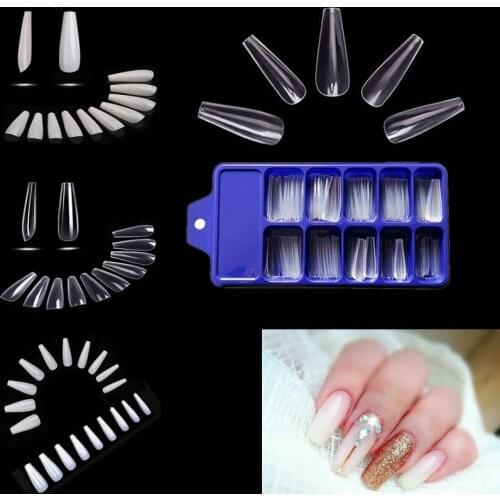 100pcs False Nail Art Tip for Woman Girls White/Clear/Natural Coffin Acrylic Manicure Tools for Extension Acrylic Nail Supplies