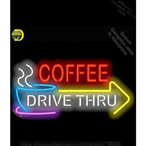 NEON SIGN For Coffee Drive Thru with Right Arrow BAR PUB Club Room display Restaurant Shop Light Signs Neon Sign Pub Garage cubs