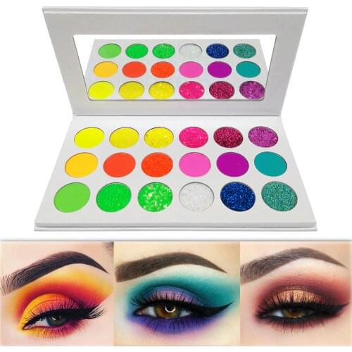Neon Colorful Eyeshadow Palette Glitter Matte UV Glow Luminous Pigmented Rainbow Bright Eye Shadow Palette Make Up Kit