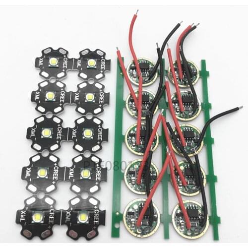 Brand New 10W 20MM/16MM Cool White Cree XM-L T6 XML T6 LED Light + DC 3.7V 2.5A T5 T6 LED Dimmer Driver For DIY Torch Flashlight