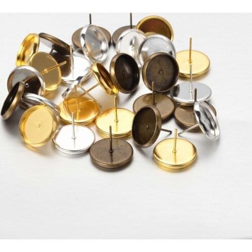10pcs/lot Copper Blank Stud Earring Base Cabochon Settings fit 8mm 10mm 12mm 14mm Earring Settings Bezel Tray Jewelry Supplies