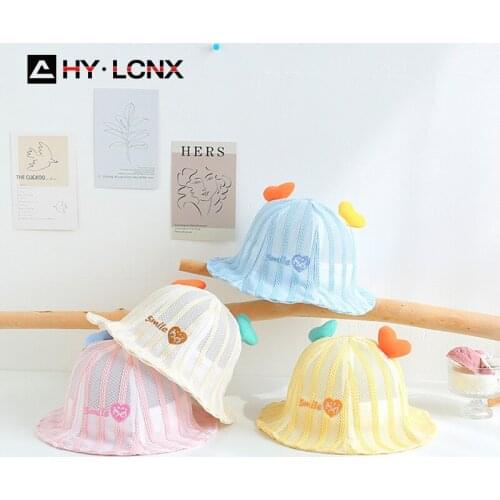 Summer Baby Cartoon Decoration Full Mesh Cotton Sun Bucket Hat Boys Girls Outdoor Sports Letter Embroidery Fisherman Hat